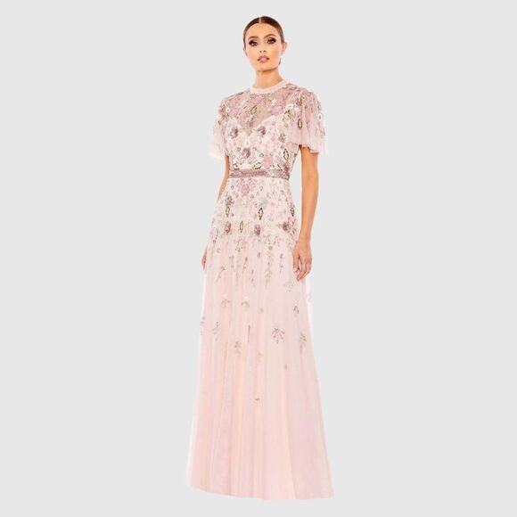 Mac Duggal 9136 EMBELLISHED HIGH NECK BUTTERFLY SLEEVE GOWN Dress - Picture 2 of 13